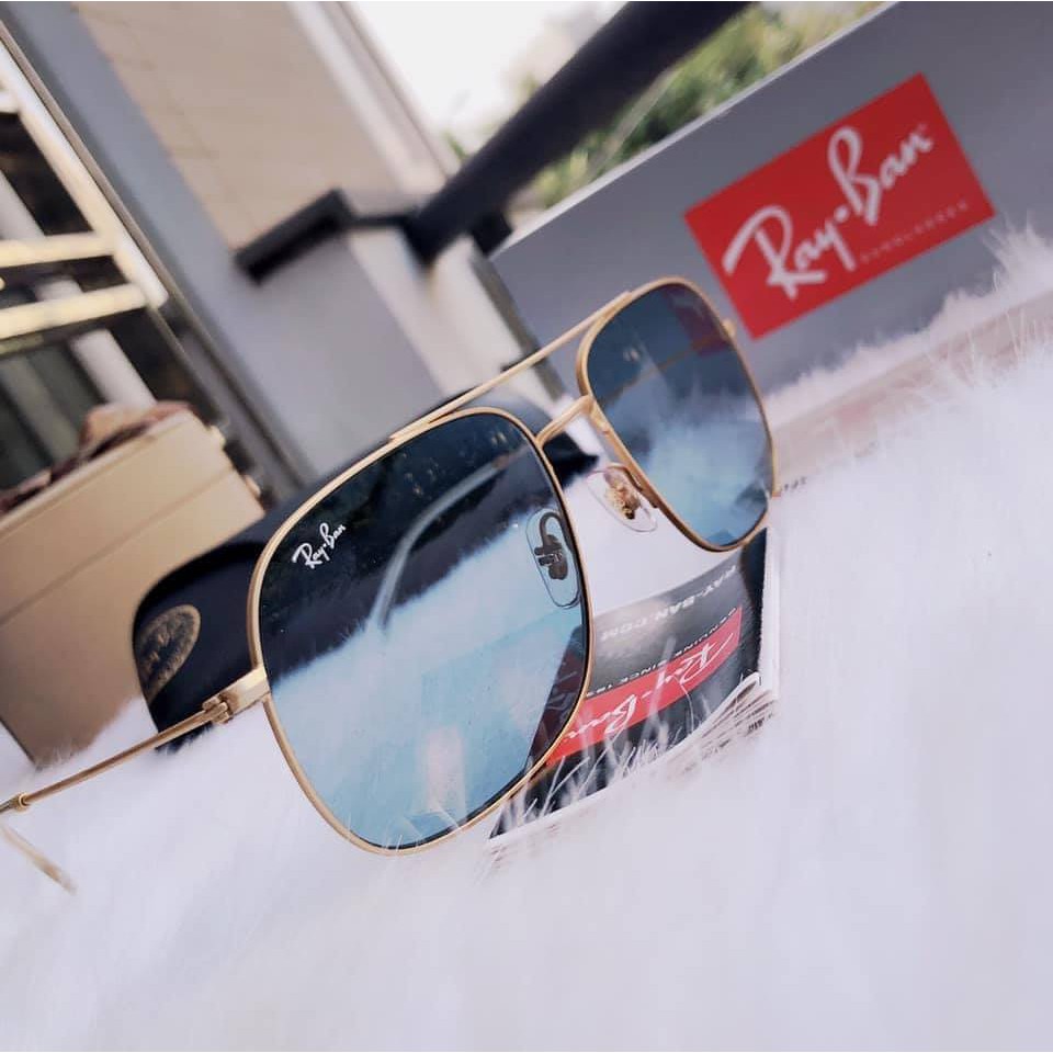 Kính mát Rayban RB3595 901380 mắt xanh, viền kim loại vàng ⚜️Hàng Authentic⚜️