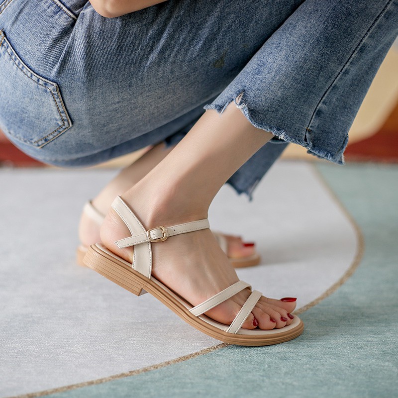 Giày sandal nữ đế bệt quai ngang học sinh CSG, Sandal đi học quai hậu đế bằng phối dây đế đúc chất PU bền đẹp mã G07