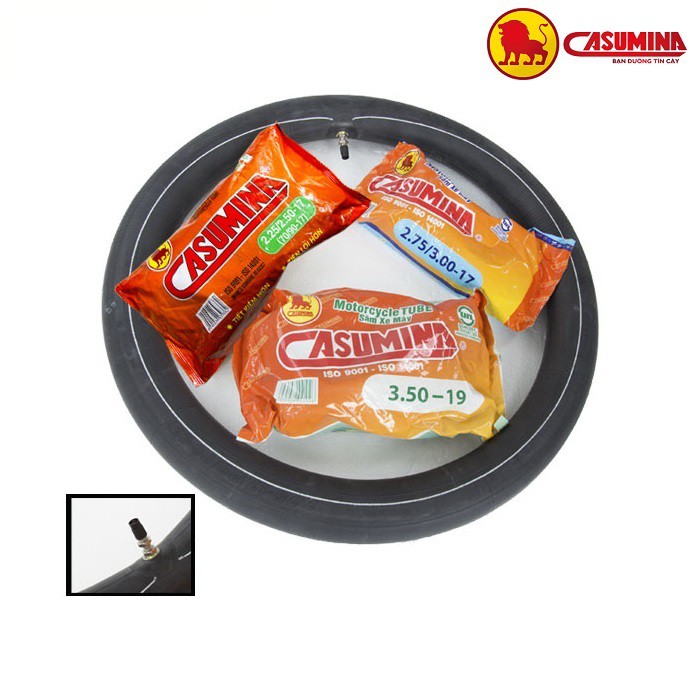 Cặp Ruột Săm Casumina 2.25/2.50 - 17 và Ruột Săm Casumina 2.75 - 17, 8 Lớp Bố Loại Bịch Chỉ Xanh - Hàng Chất Lượng