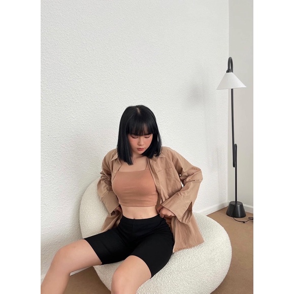 Áo croptop 2 dây có sẵn mút ngực basic phối cùng sơ mi, vest