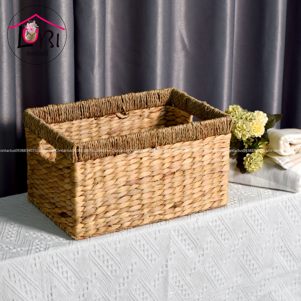 - Giỏ đựng đồ lục bình hình chữ nhật miệng bo cói bộ 6 - mộc mạc, tinh tế
