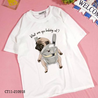 ÁO THUN NAM NỮ IN HÌNH CHÓ MẶT XỆ PUG DOG TRONG TÚI ĐỊU DỄ THƯƠNG CRAZYTEE