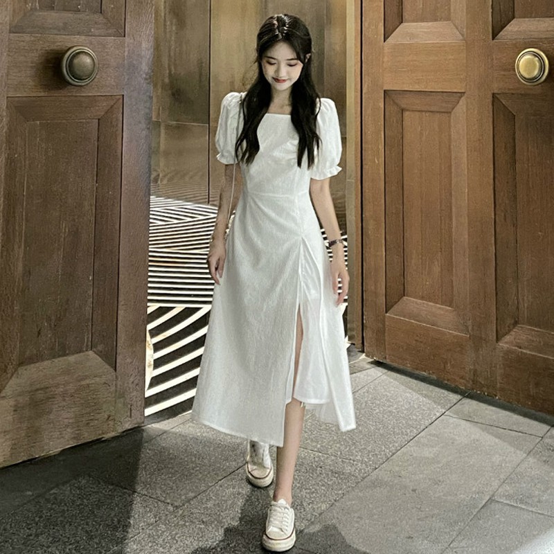 Đầm xòe dài xẻ 1 bên ulzzang 570