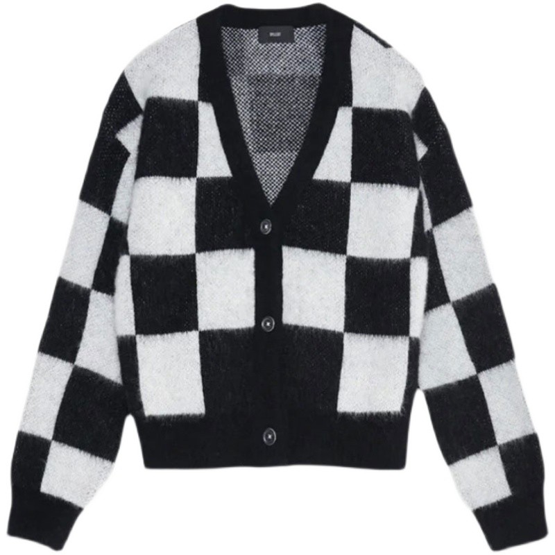 Áo khoác cardigan jisoo blackpink mặc kẻ caro vải len dệt kim thu đông 2021
