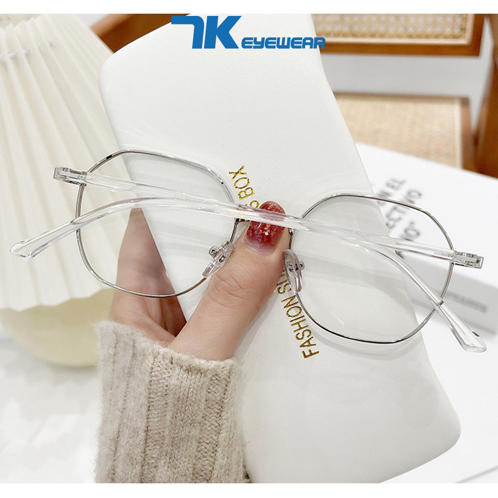 Gọng kính nữ, nam mắt cận viền kim loại màu đen, vàng, bạc, hồng 7K6618. Tròng 0 độ có sẵn chống ánh sáng xanh, tia UV
