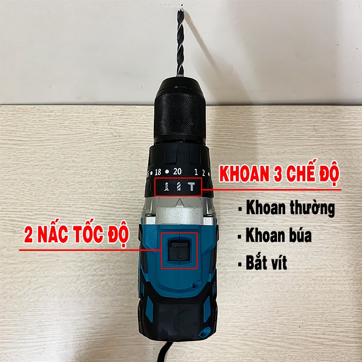Máy khoan pin Makita 118v -Có Búa -Không Chổi Than - Lõi Đồng- Máy khoan cầm tay Makita 118V
