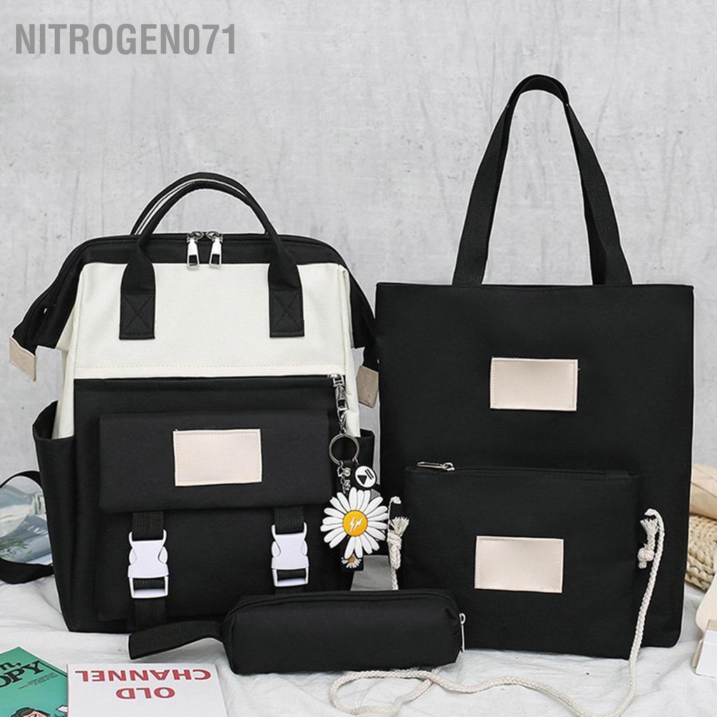 Nitrogen071 Balo Hàn Quốc Nam Nữ Chống Nước, Balo Thời Trang Đi Học Giá Rẻ 4 chiếc Ba lô đi học Dung lượng lớn Nhiều túi dành cho sinh viên Đại Bộ sách với Túi Tote đeo chéo đựng bút chì