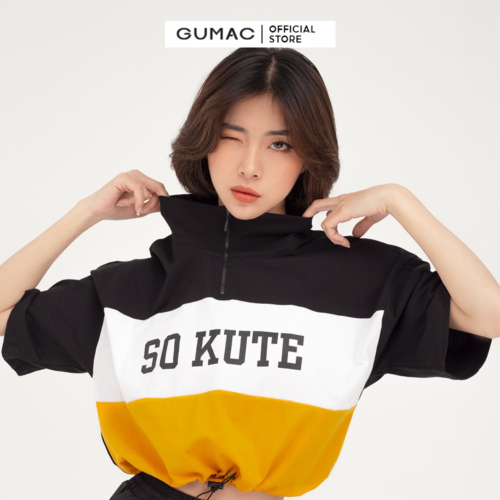 [Mã WABRGB11 giảm 10% đơn từ 250k] Áo thun nữ phối dây kéo GUMAC phong cách unisex năng động ATB461 | BigBuy360 - bigbuy360.vn