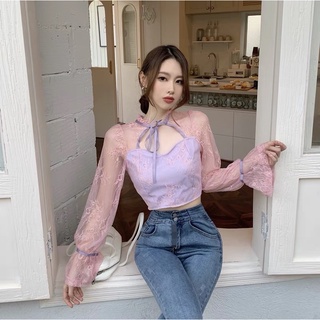 Áo croptop ren buộc nơ