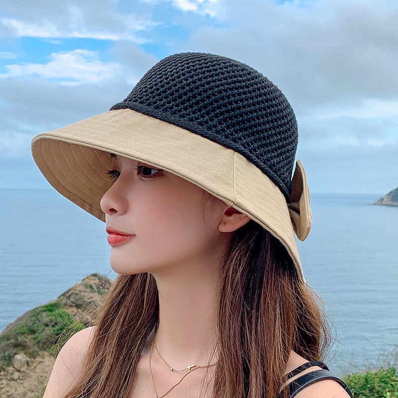 Mũ Cói Vành Tròn Chống Nắng Thoáng Khí Thắt Nơ Phong Cách Hàn Quốc Cho Nữ