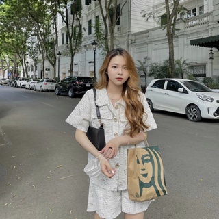 Set dạ tweed trắng phẩy