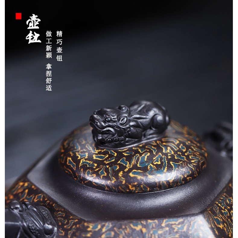 Ấm Tử Sa Nghi Hưng Lục Phương Hắc Báo 310 ml (Trần Hủ Hắc Giảo Nê)