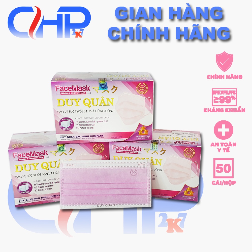 (Màu Hồng) Khẩu trang y tế màu Hồng xinh hộp 50 cái