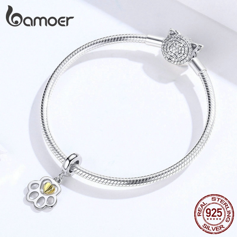 BAMOER Mặt Dây Chuyền Bạc 925 DIY Hình Dấu Chân Chó SCC1251