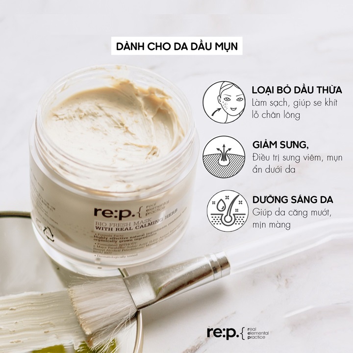 Mặt Nạ Đất Sét Cấp Ẩm, Se Khít Lỗ Chân Lông RE:P Bio Fresh Mask With Real Herbs 130g (Hương Thảo)