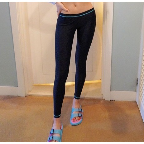 Quần bơi nữ dài viền chỉ xanh chất thun lạnh đẹp - ảnh thật | BigBuy360 - bigbuy360.vn