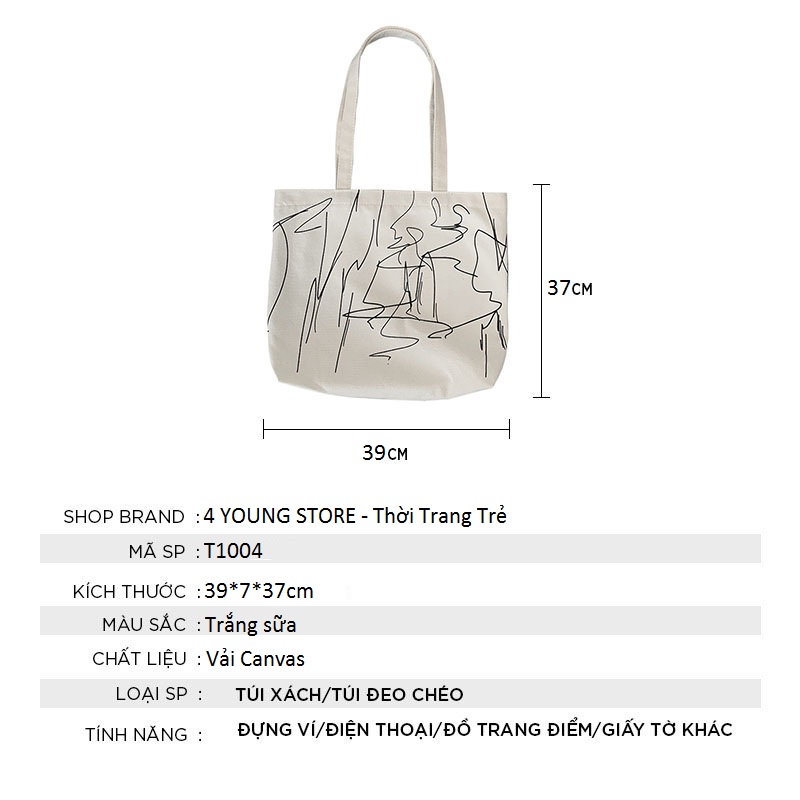Túi tote thời trang phong cách Ulzzang vải canvas đựng vừa A4 đẹp giá rẻ T1004