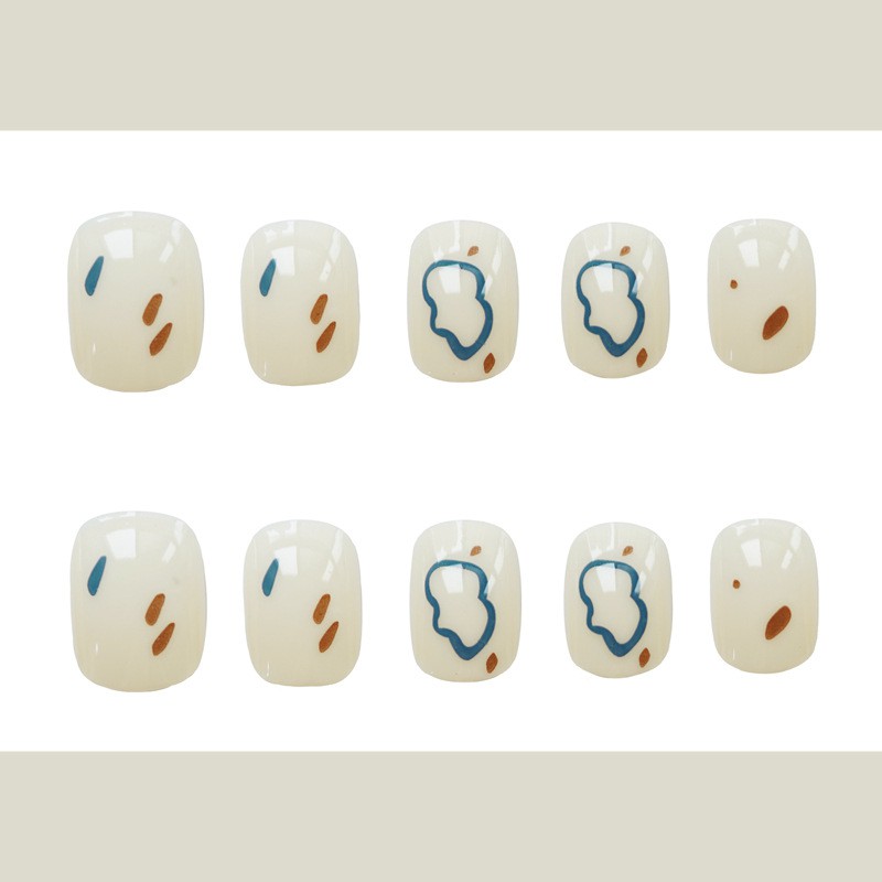 Bộ 24 móng tay giả Nail Nina hoạ tiết xanh nâu Cute mã 428 【Tặng kèm dụng cụ lắp】