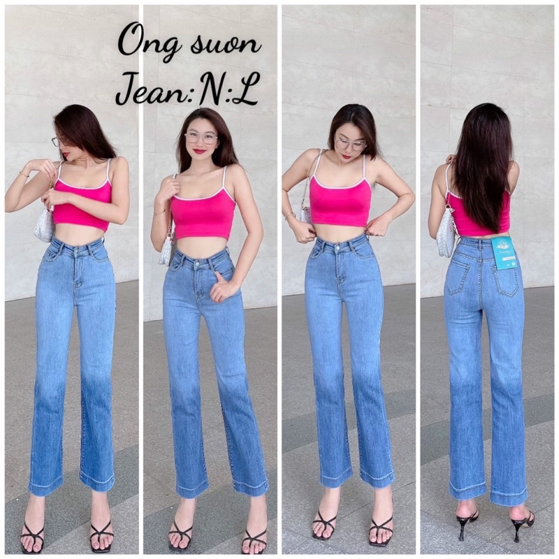 quần jean ống xuông lưng cao co giãn