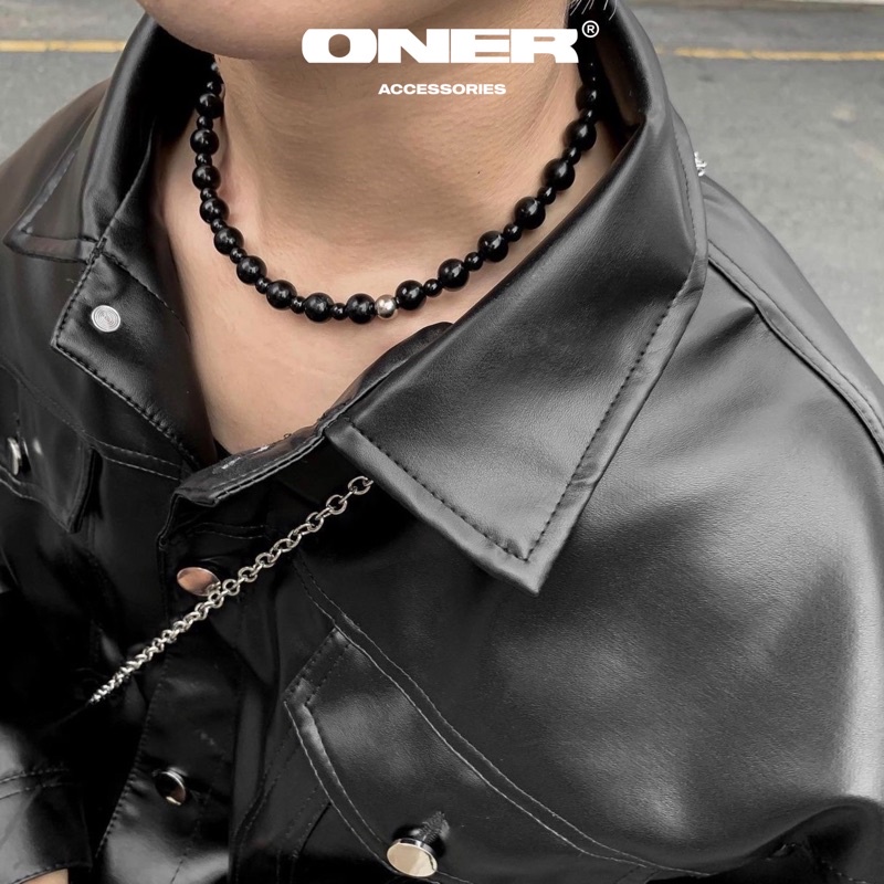 Vòng cổ ONER Thép Titan ( không gỉ ) "Black Pearl Necklace" ( Bảo Hành Thép 1 Tháng )