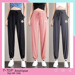 Quần jogger nữ bo gấu thêu hoa cúc nhập Quảng Châu cao cấp