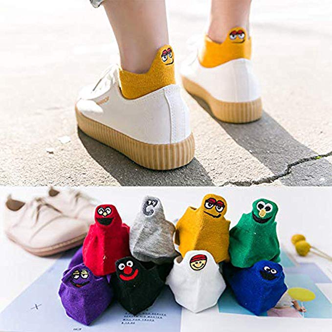 Vớ cotton cổ ngắn gót thêu hình cặp mắt dễ thương