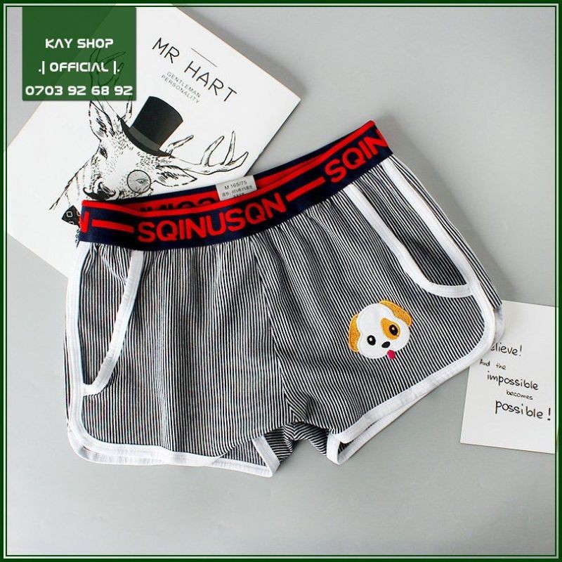 Quần short nam cực hot BABY DOG viền trắng thun cotton sọc đáng yêu - Quần ngủ dễ thương cho nam giới SHRTBABYDOG