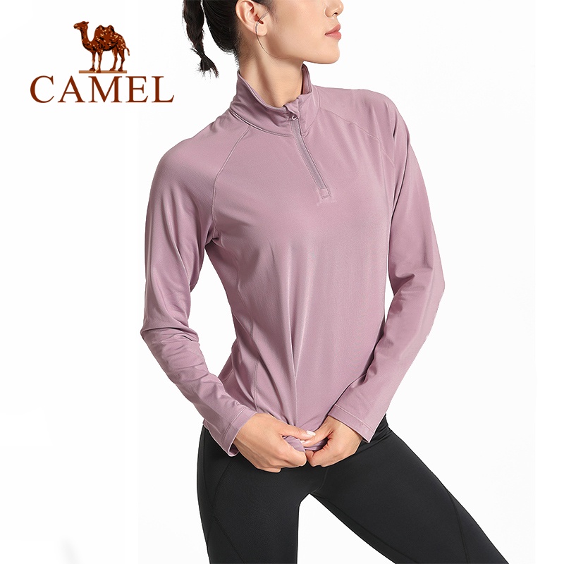 Áo dài tay CAMEL thể thao cổ đứng kéo nửa khóa để tập yoga chạy bộ