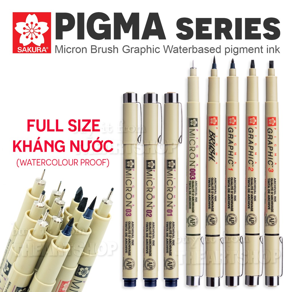 Bút line đi nét chuyên nghiệp SAKURA PIGMA MICRON 12 size (0.03 - Brush) - BÁN LẺ