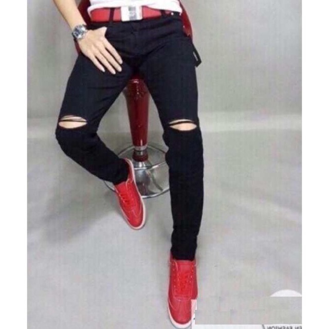 Quần Jeans nam đen rách gối phong cách - [Ảnh thật] | BigBuy360 - bigbuy360.vn