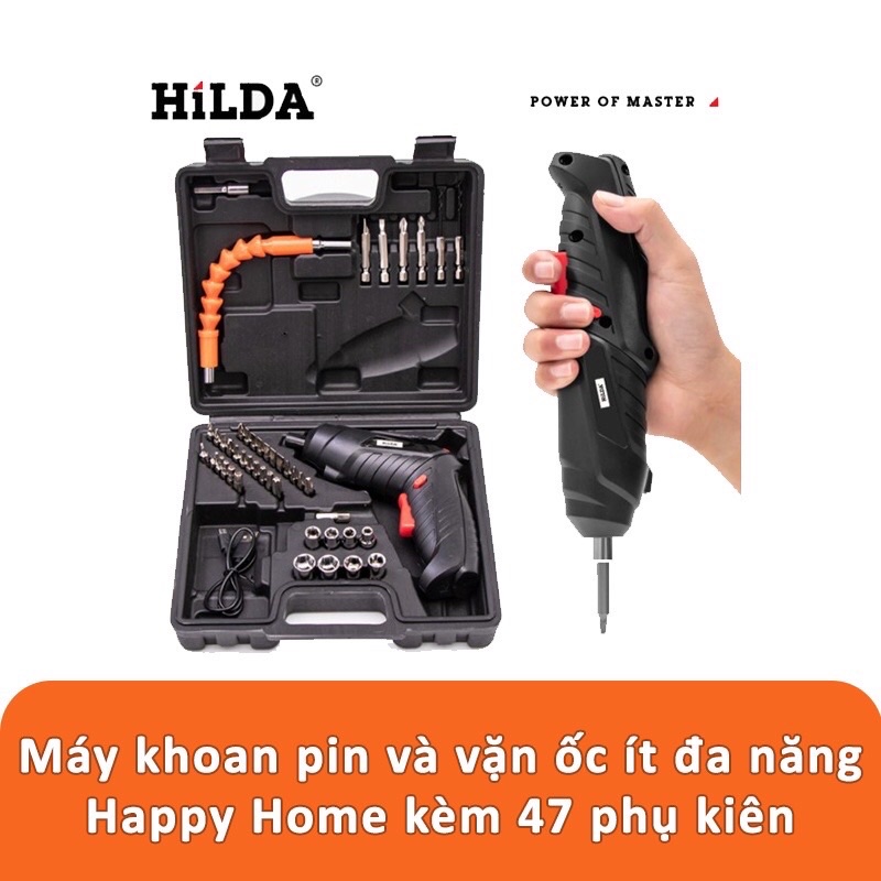 Bộ máy khoan và tháo ốc vít HiLDA không dây với 47 phụ kiện - chất liệu ABS + kim loại - K1151