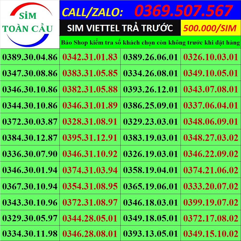 Sim số đẹp Viettel đồng giá 500.000 sim ngày tháng năm sinh