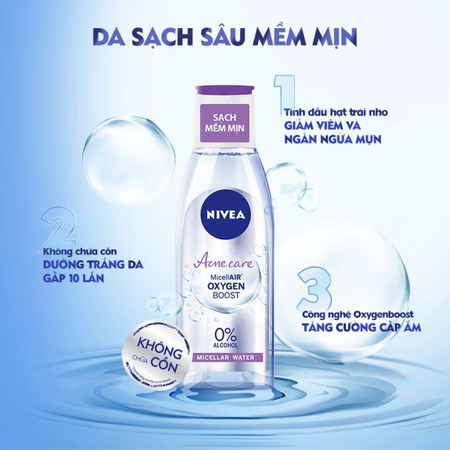 Nước tẩy trang NIVEA ngừa mụn Acne Care Micellar Water chai 200ml
