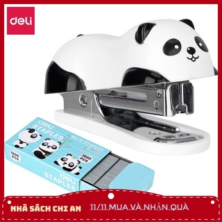 Dập ghim mini hình panda deli, 12 trang kèm 1000 chiếc ghim - 1 cái e0453