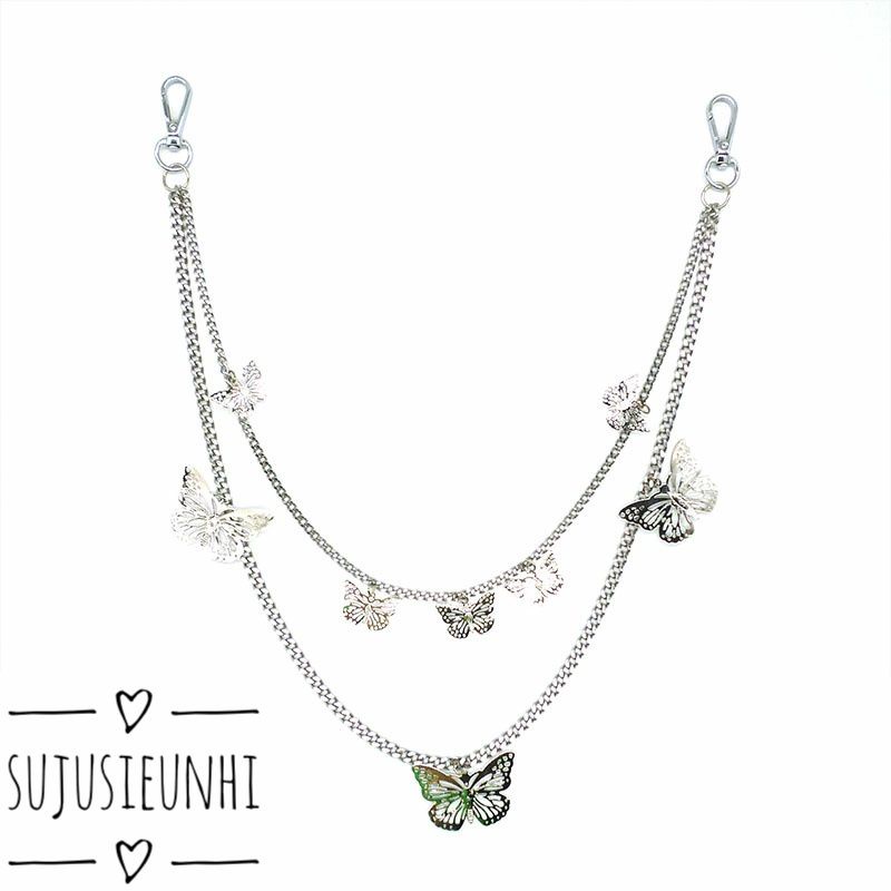 Lẻ dây xích đôi đeo quần hình bướm-chain váy, có thể đeo kèm thắt lưng