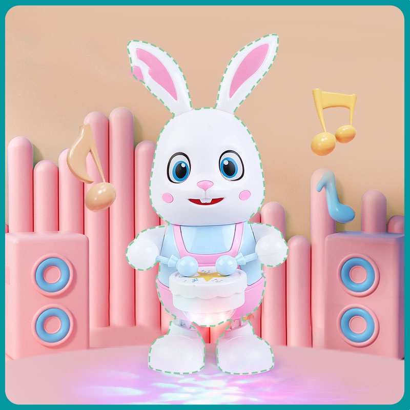 Thỏ con gõ trống nhảy múa vui nhộn theo nhạc kèm pin đồ chơi cho bé gái Bunny dance