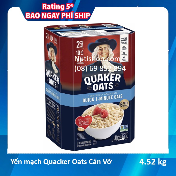 [Mẫu mới] Yến mạch cán vỡ Quaker Oats hộp 4,5kg