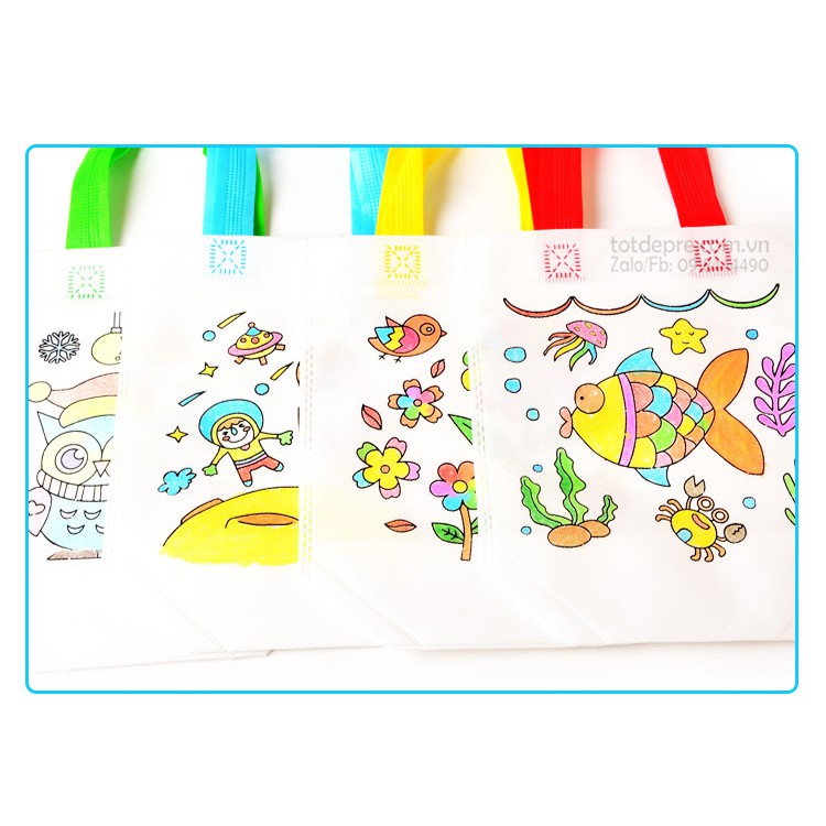 Combo 3 Túi xách vải kèm bút dạ màu cho bé tập tô màu