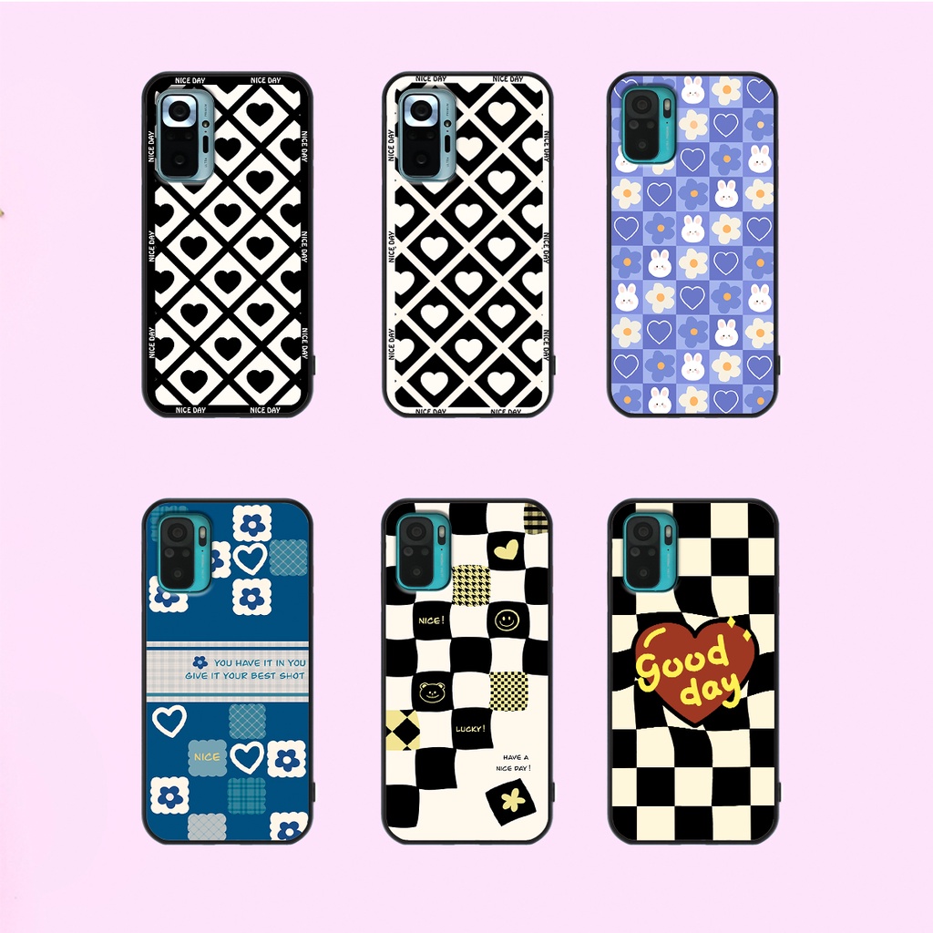 Ốp lưng Xiaomi Redmi Note 10- Note 10s - Note 10 Pro in hoạ tiết caro trái tim đen trắng, gấu bear cute đáng yêu