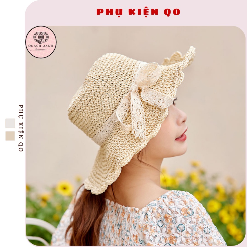 [Mã SKAMFSW175 giảm 10K đơn 50K] Mũ Cói Gấp Gọn Phong Cách Vintage Phối Nơ Ren – MC39