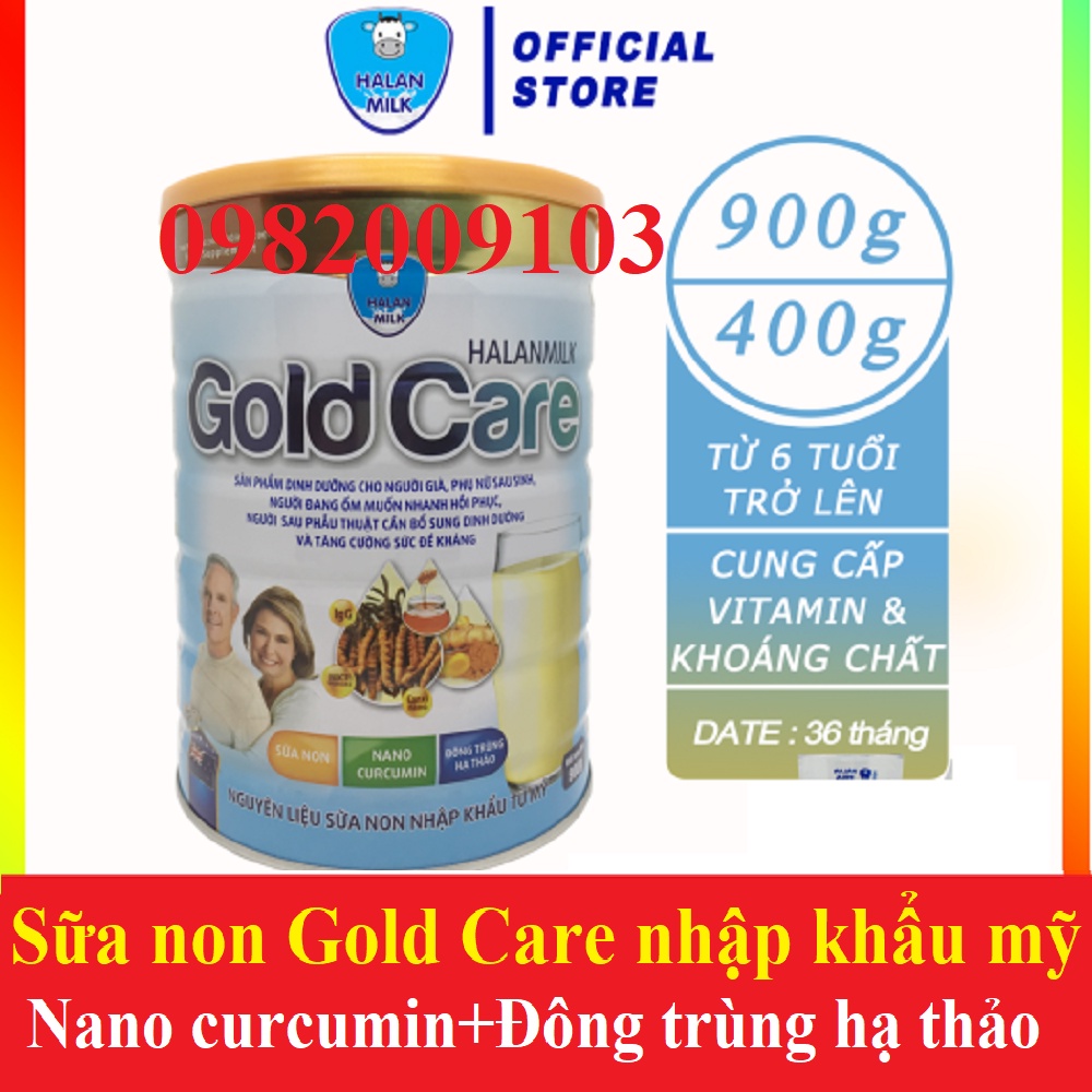 Sữa bột gold care halanmilk 400g/900g, kết hợp đông trùng hạ thảo + nano curcumin [Halan Milk sữa non Nhập khẩu mỹ]