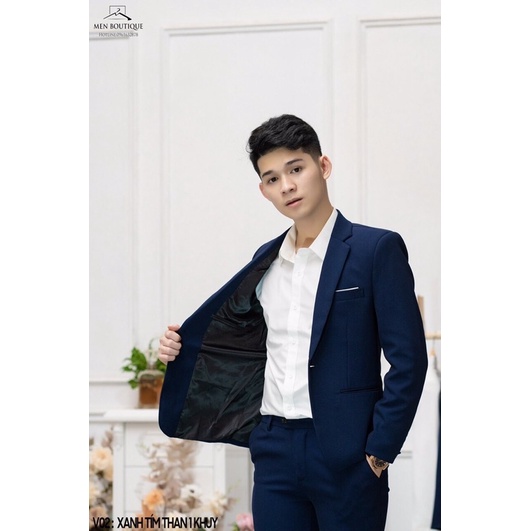 Bộ vest nam áo+ quần xanh than, vest công sở, vest cưới mẫu 1 khuy và 2 khuy, trẻ trung, lịch lãm lôi cuốn