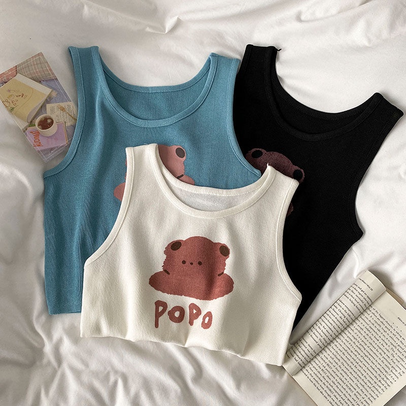 Áo Hai Dây Dệt Kim In Họa Tiết Phong Cách Preppy Thời Trang Mùa Hè Hàng Mới Dành Cho Bạn Nữ