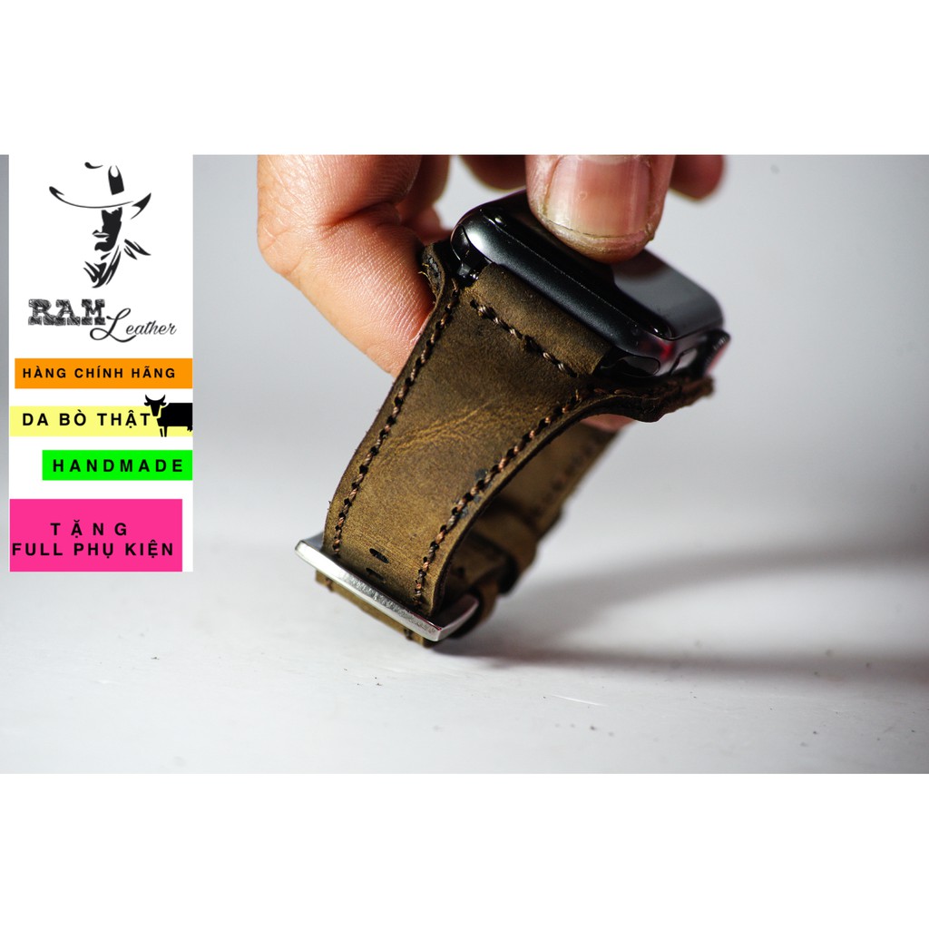 Dây đồng hồ Apple Watch , Iwatch , Iphone Watch Da Bò Nâu Đất  RAM Leather Bundstrap Bx1  Bền Đẹp