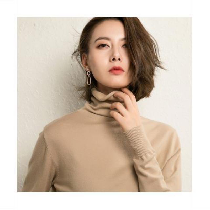 Áo cổ lọ FOREVER21 len thun montoghi dệt kim tay dài bo gấu màu trơn xanh, đen
