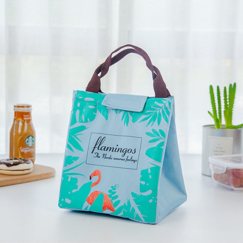 Túi Giữ Nhiệt Đựng Hộp Cơm Trưa In Họa Tiết Chim Hồng Hạc Xinh Xắn