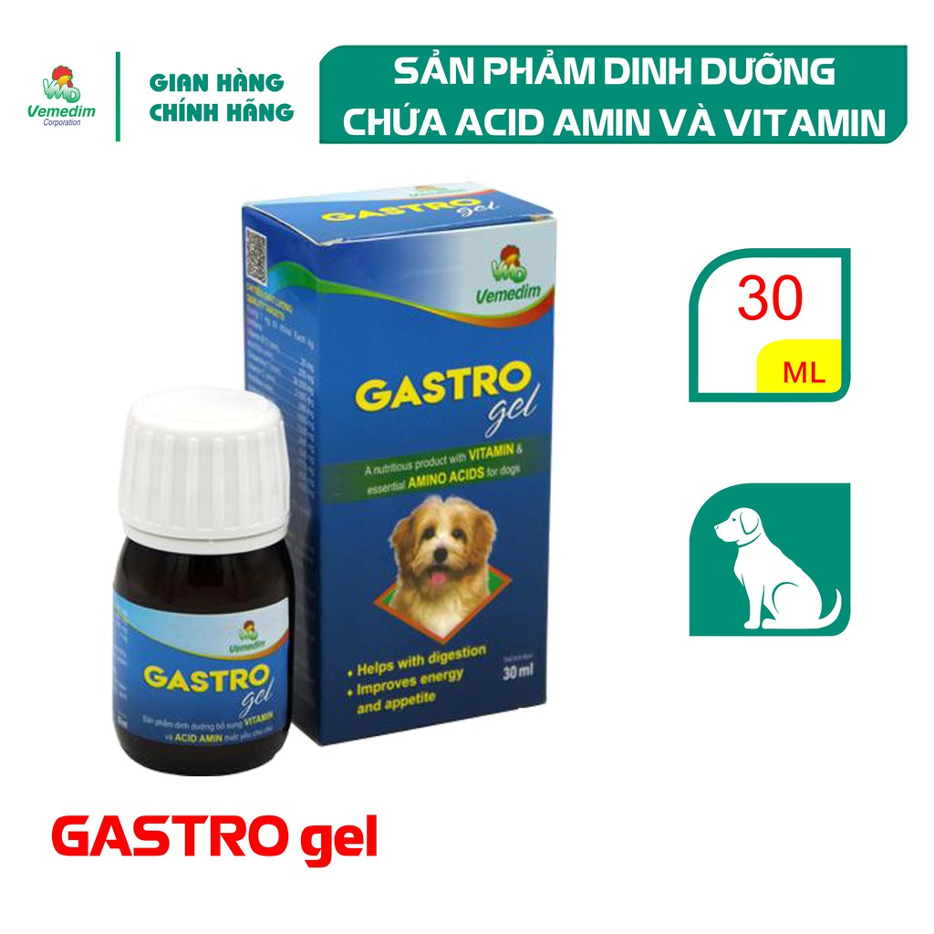 Vemedim Gastro gel chứa vitamin và acid amin thiết yếu giúp chó thèm ăn, tiêu hóa tốt, chai 30ml