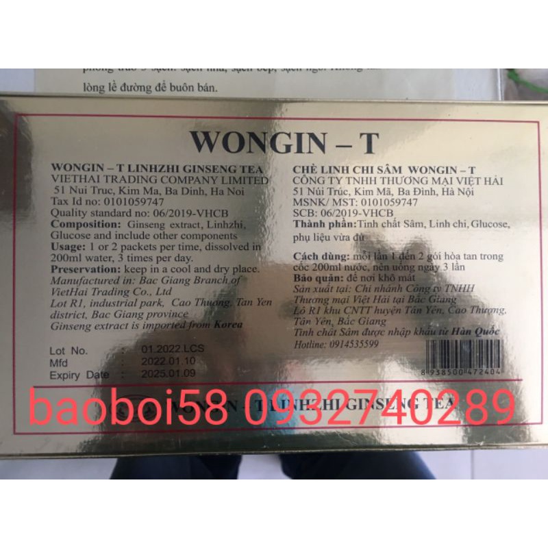 Trà sâm linh chi wongin-t mẫu mới  120gram date 2025