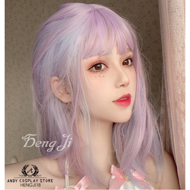 [CÓ SẴN] Tóc giả/ Wig teen mix màu tím xanh hồng Hengji