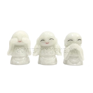 Tượng Đá Bộ Ba Chú Tiểu Tam Không An Nhiên - Đá Non Nước - Cao 8cm